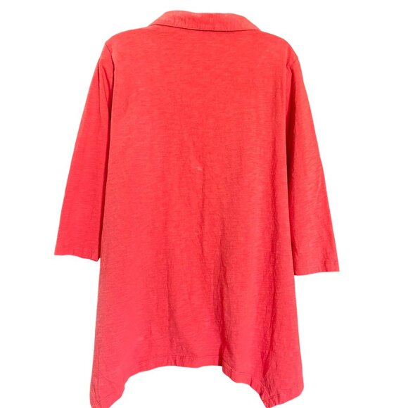 Soft Surroundings Top L Coral Button Front Tunic Asymmetrical Hem - Picture 2 of 8